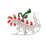Rhinestone Christmas Candy Cane and Sled Brooch
