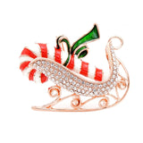 Rhinestone Christmas Candy Cane and Sled Brooch