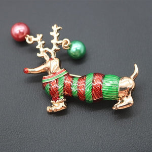 Christmas Dog in Red and Green Sweater Brooch