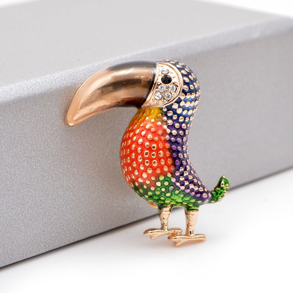 Colorful Rhinestone Bird Brooches