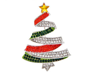 Red And Green Rhinestone Christmas Tree Brooch