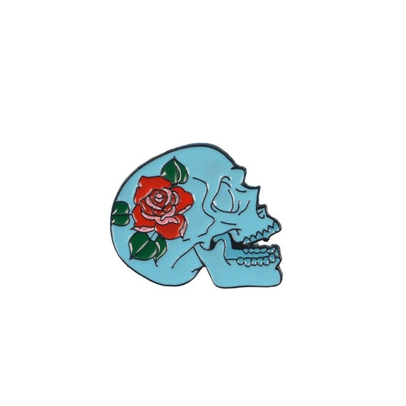 Skeleton Head Rose Lapel Pins