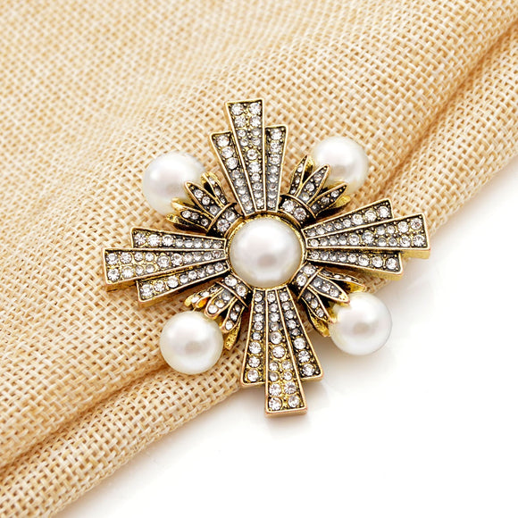 Vintage Gold Pearl Cross Brooches
