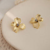 Matte Gold Flower Rhinestone Earrings