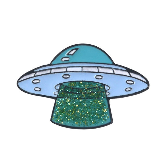 Glitter Spaceship Enamel Pin