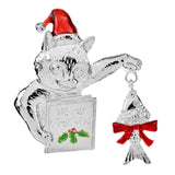 Cute Cat With Fish Gift Christmas Hat Brooch