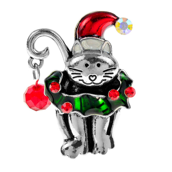 Cat With Christmas Hat Pin