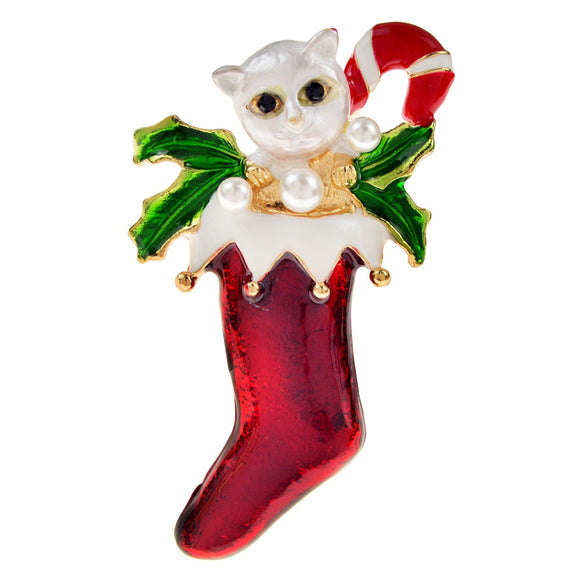 Cat Hiding In Christmas Sock Pin