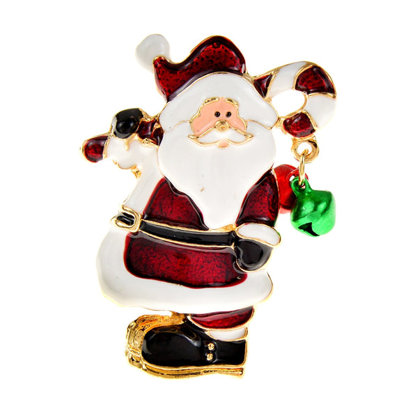 Santa Claus With A Bell Enamel Brooch