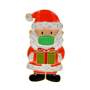 Santa Claus With A Face Mask Enamel Brooch