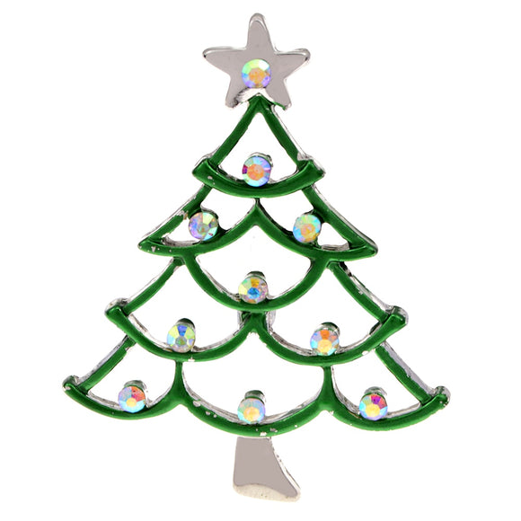 Christmas Tree With Star Rhinestone Brooch