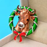 Christmas Themed 3D Bull Head Brooch