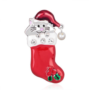Cat On A Christmas Socks Enamel Pin
