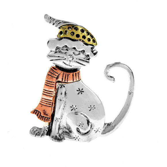 Cat Wearing A Scarf Alloy Christmas Pin