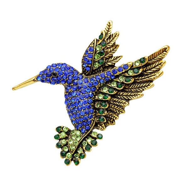 Navy Blue Rhinestone Hummingbird Brooches